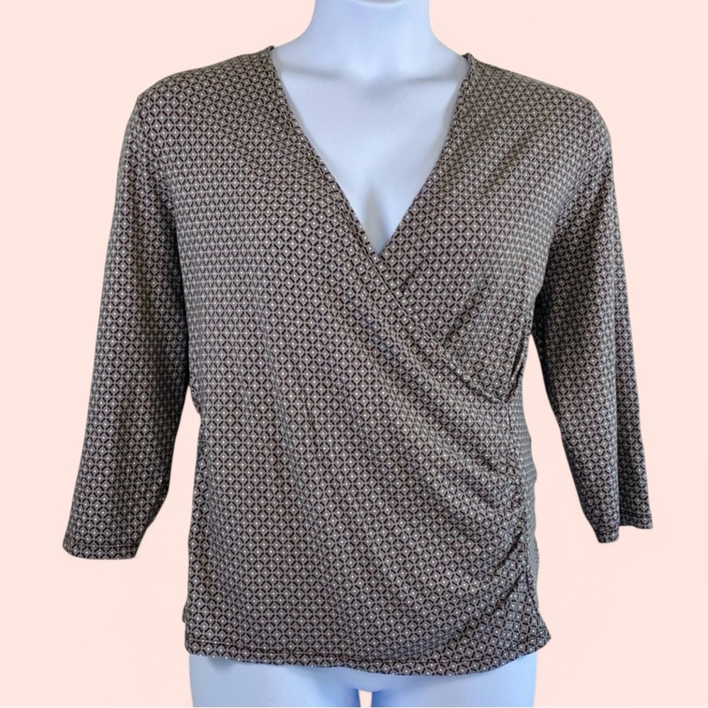 Talbots Women’s 2XP Brown Patterned Wrap Top